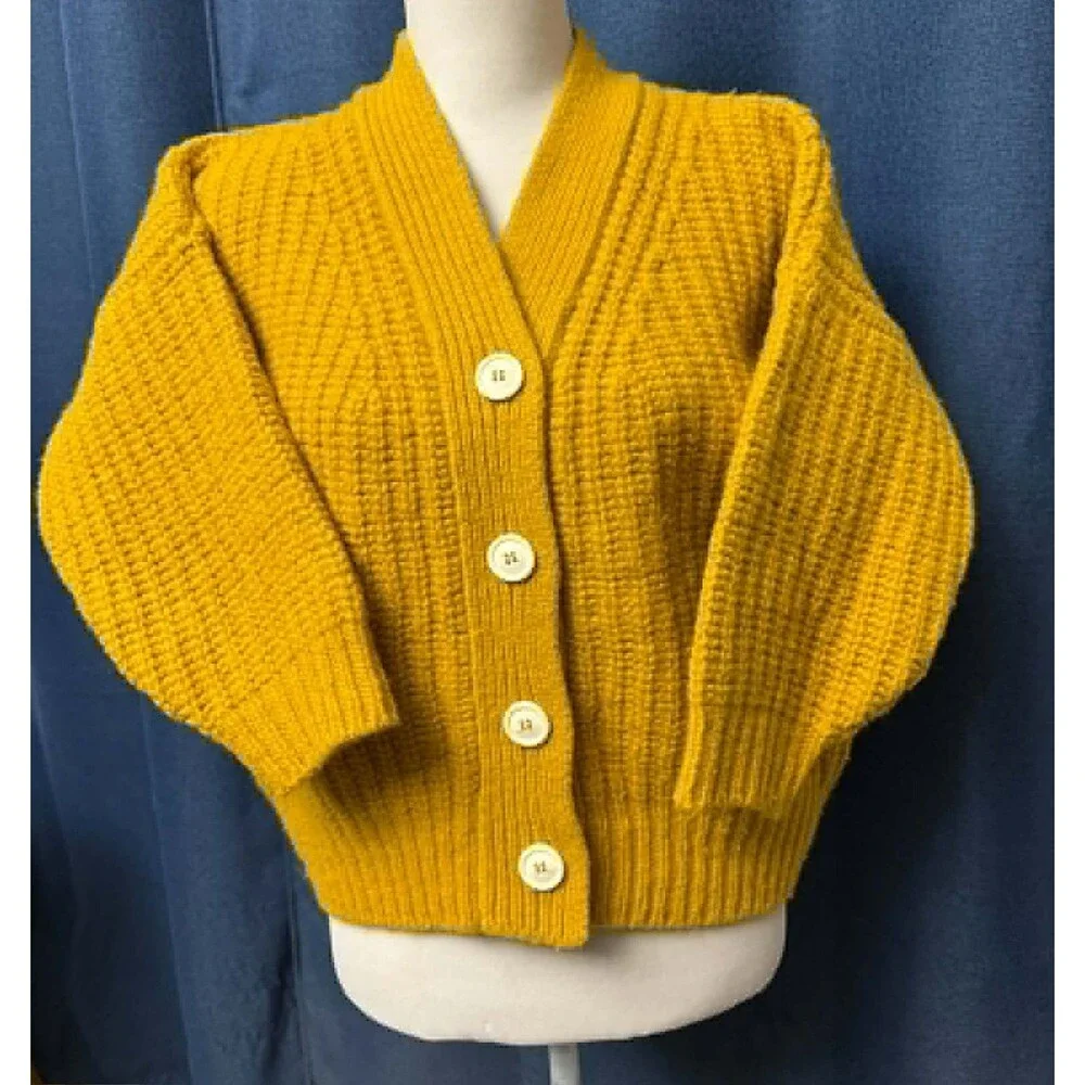 babaa Cardigan No. 19 Mini in the shade Ochre 100% Eco Wool OS One Size Gold Hue